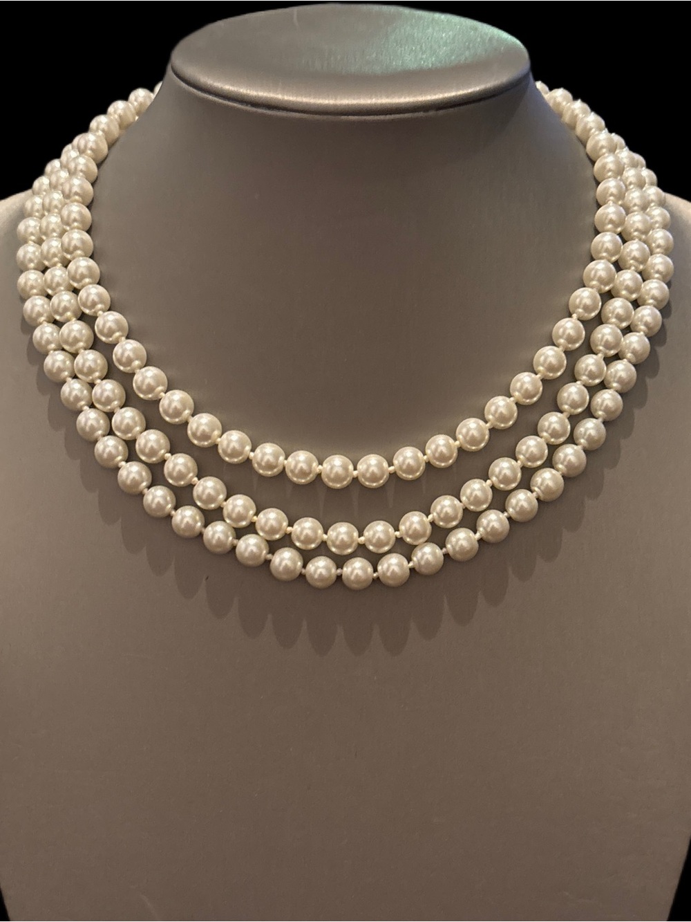 Classic Long Glass Creamy White Pearl Necklace - shown wrapped